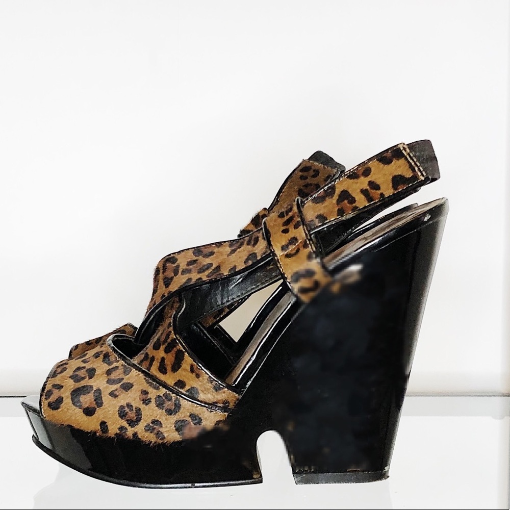 Chinese Laundry Leather Calf Hair Leopard Platform